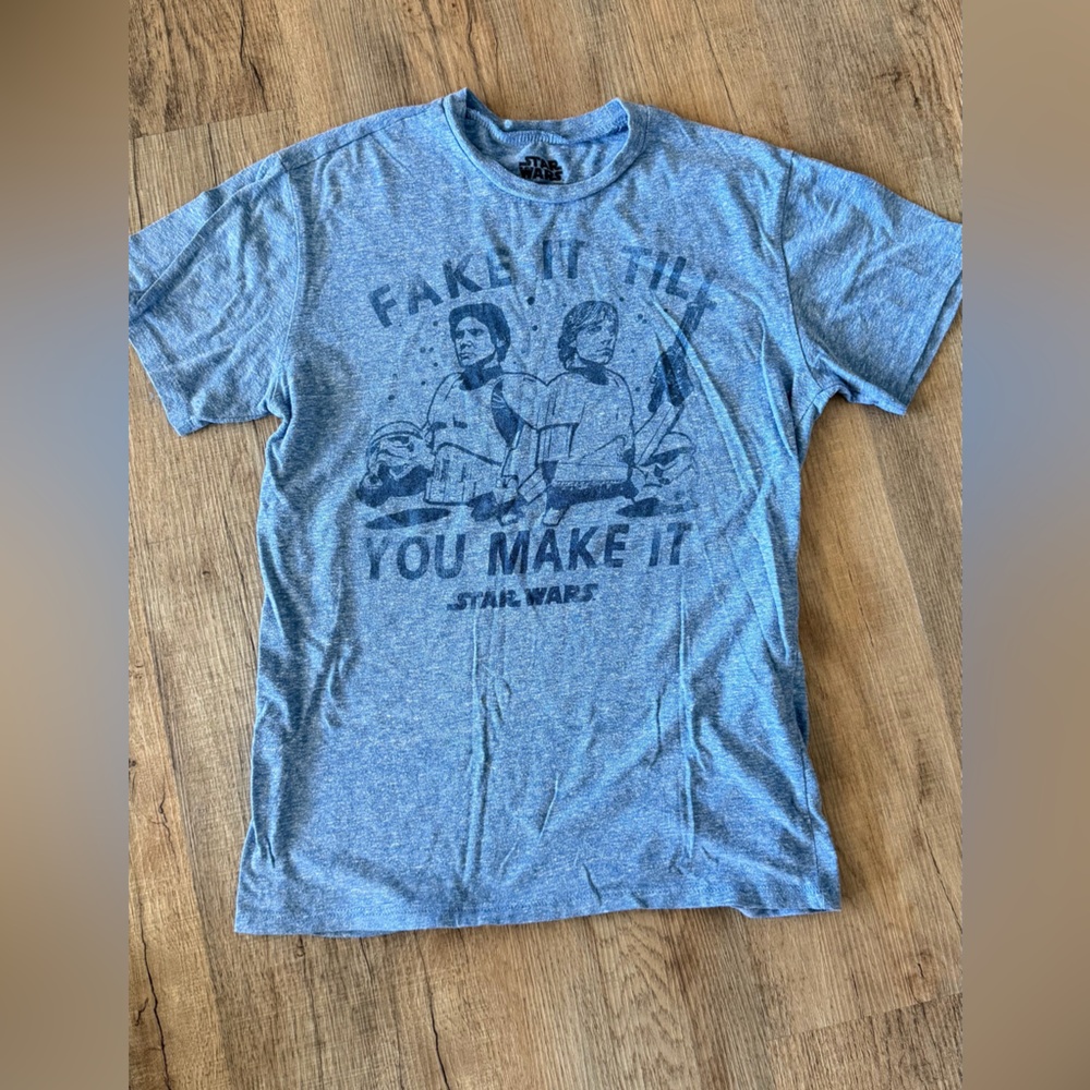 Han Solo and Luke Skywalker Star Wars Light Blue Graphic Tee.